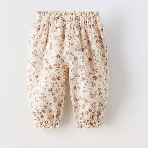 Zara Cream and Purple Floral Pants 6-9 months